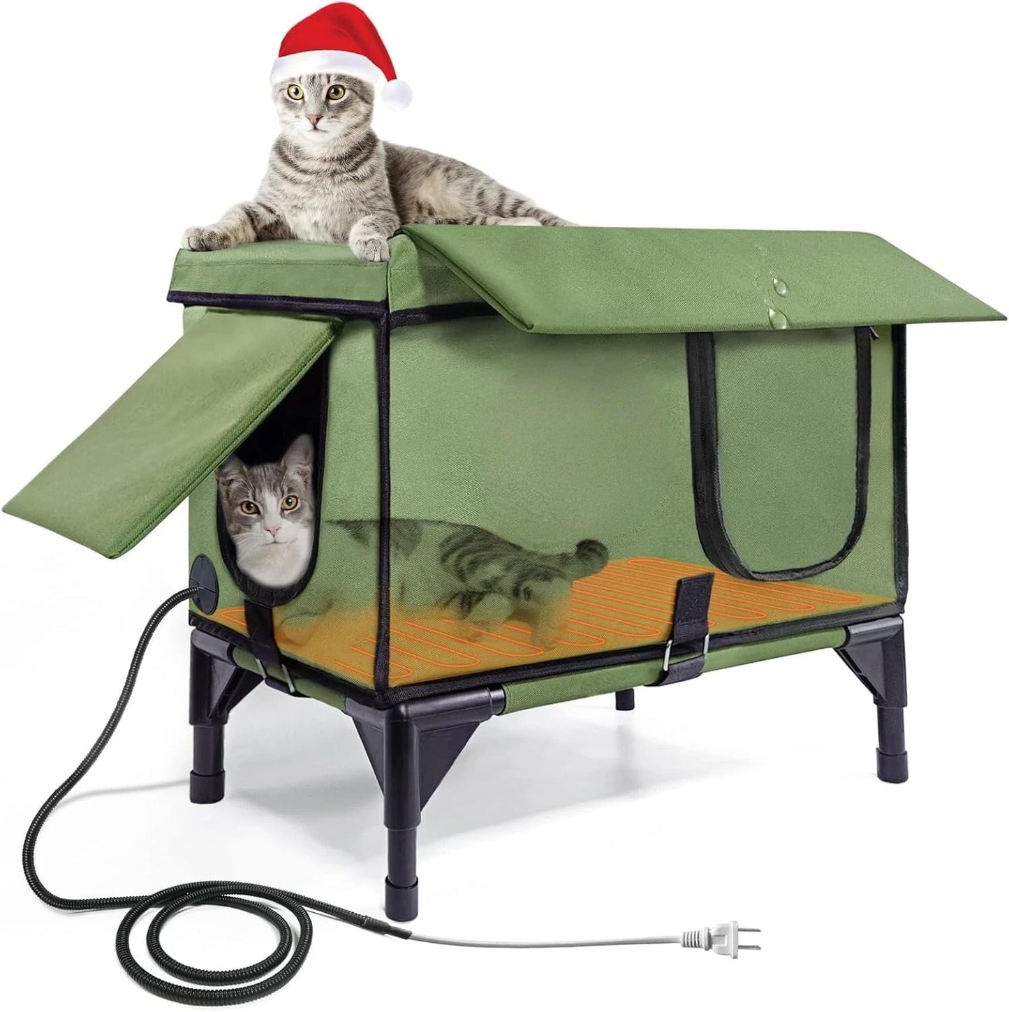 Waterproof Outdoor Heated Cat Shelter – Rainproof Winter House with Built-In Heater & Safety Escape Doors for Feral Cats