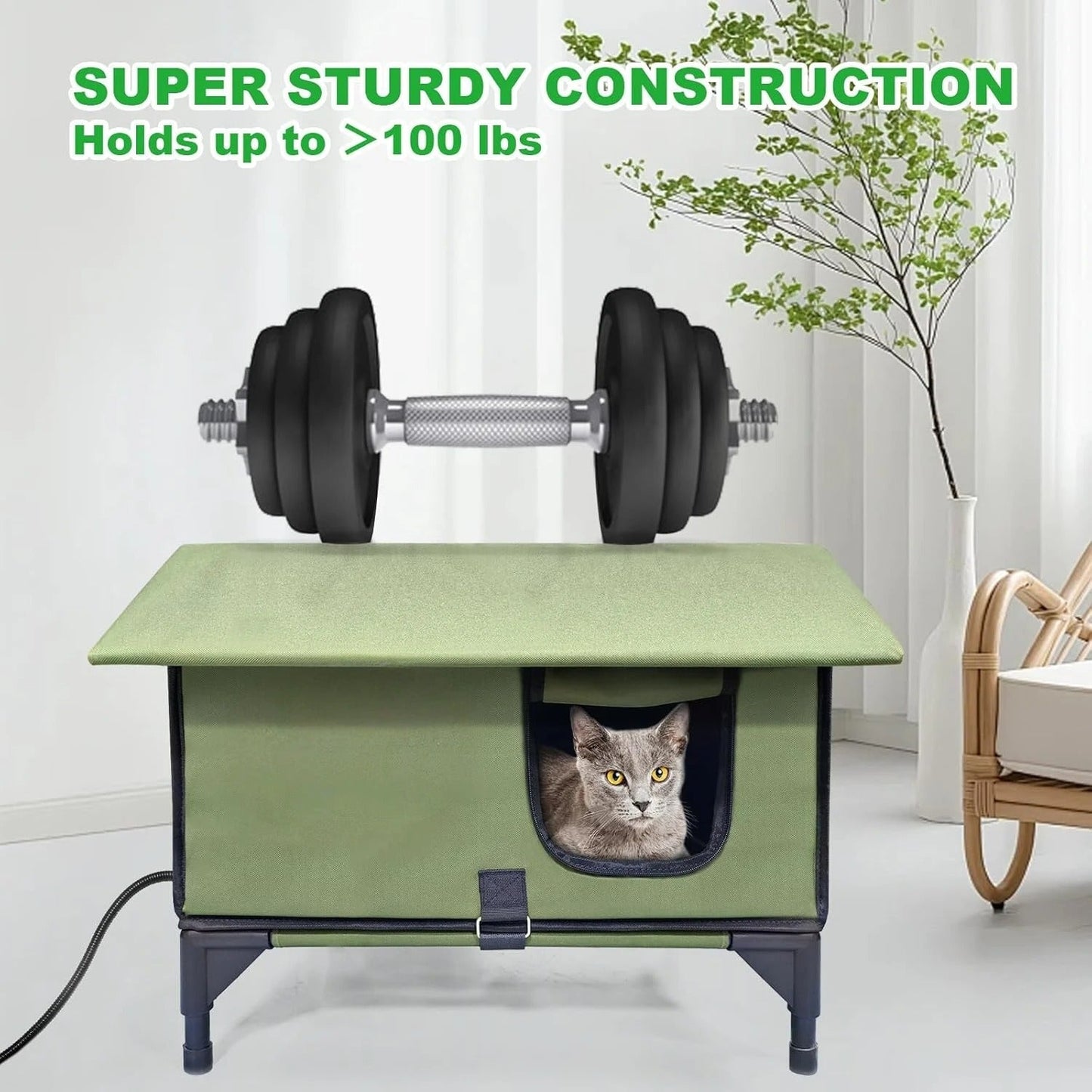 Waterproof Outdoor Heated Cat Shelter – Rainproof Winter House with Built-In Heater & Safety Escape Doors for Feral Cats