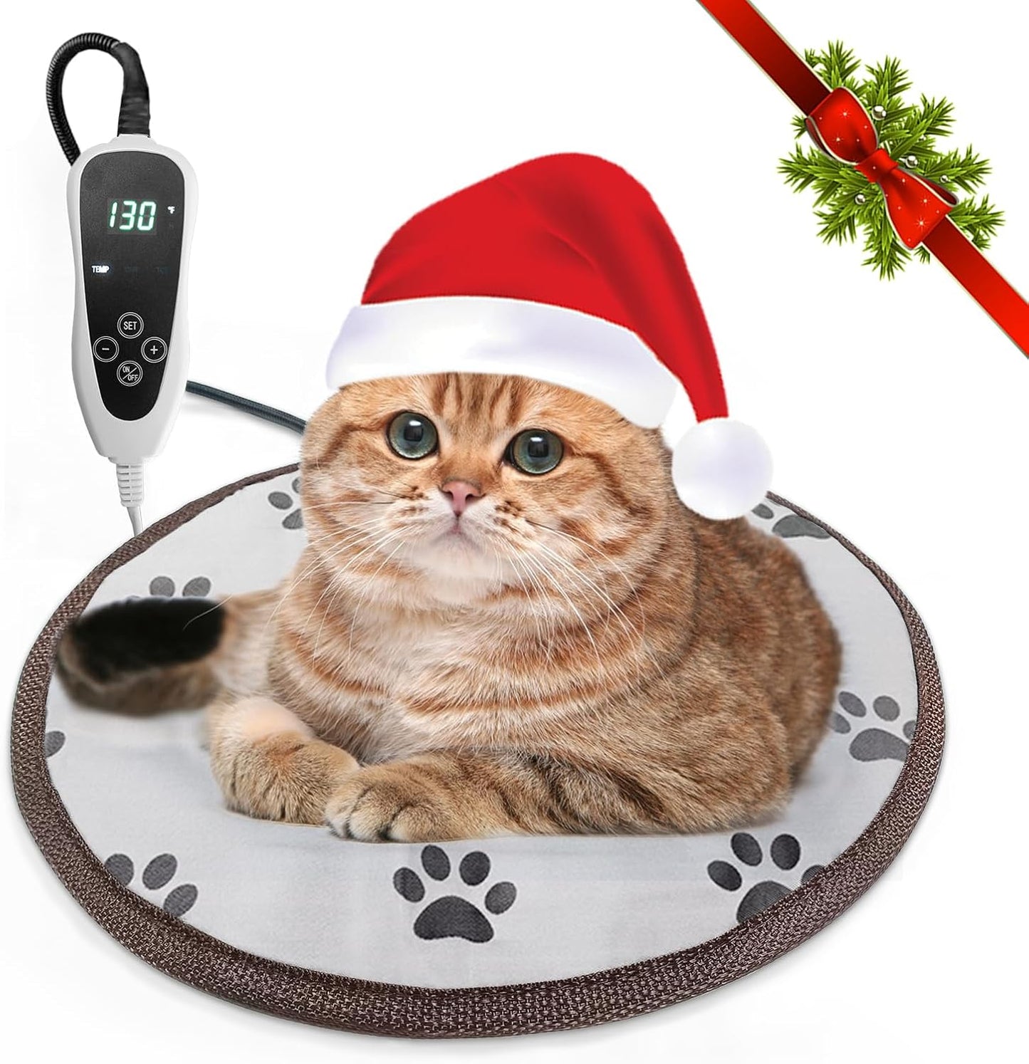 Waterproof Heated Dog Pad – 28"x18" Thermostat-Controlled Pet Bed with Non-Slip Wire Rope & Paw Print Design