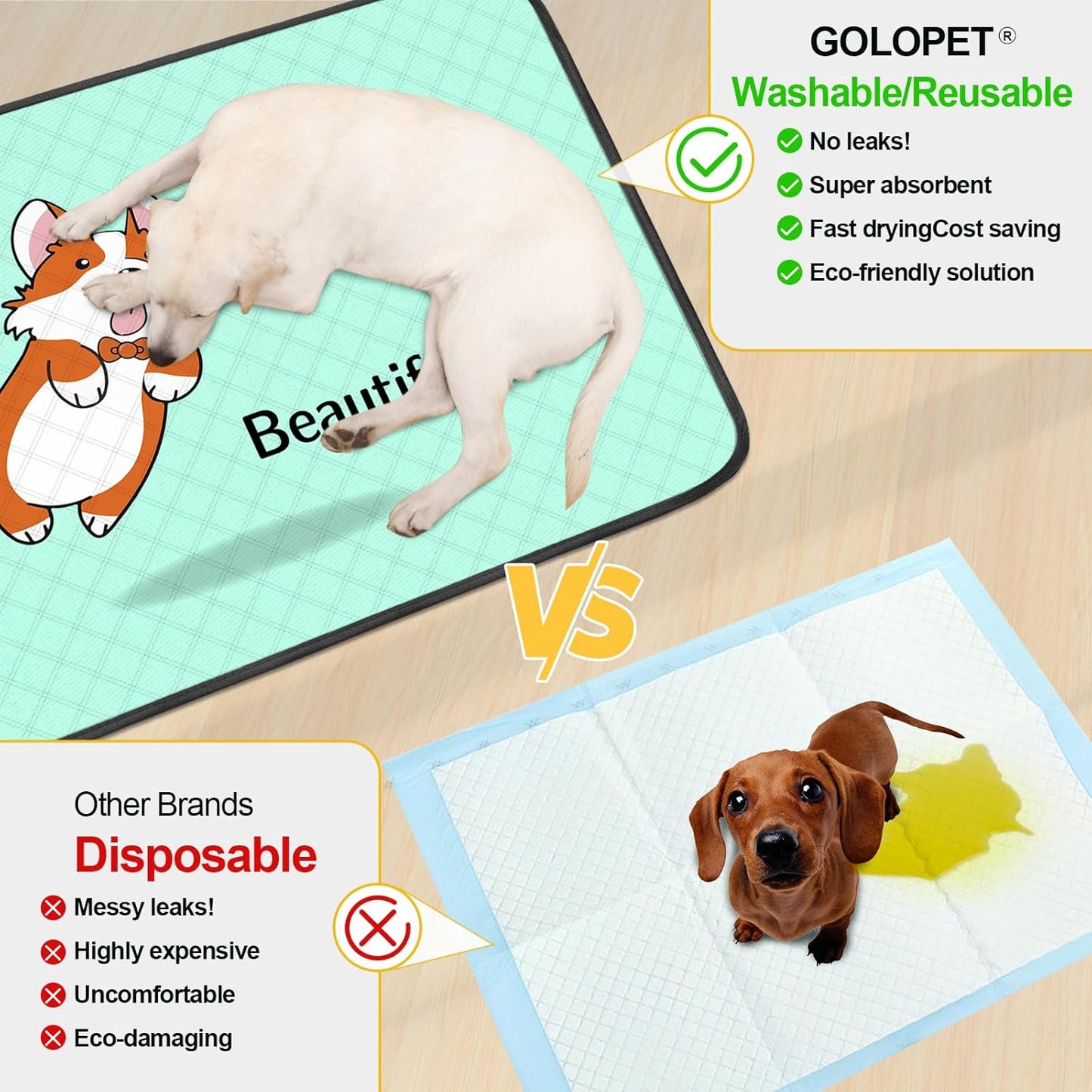 4-Pack Reusable Dog Pee Pads (35"x22") β Washable, Extra Absorbent & Leak-Proof with Non-Slip Base β Ideal for Crates, Playpens, Whelping Boxes & Potty Training β Blue