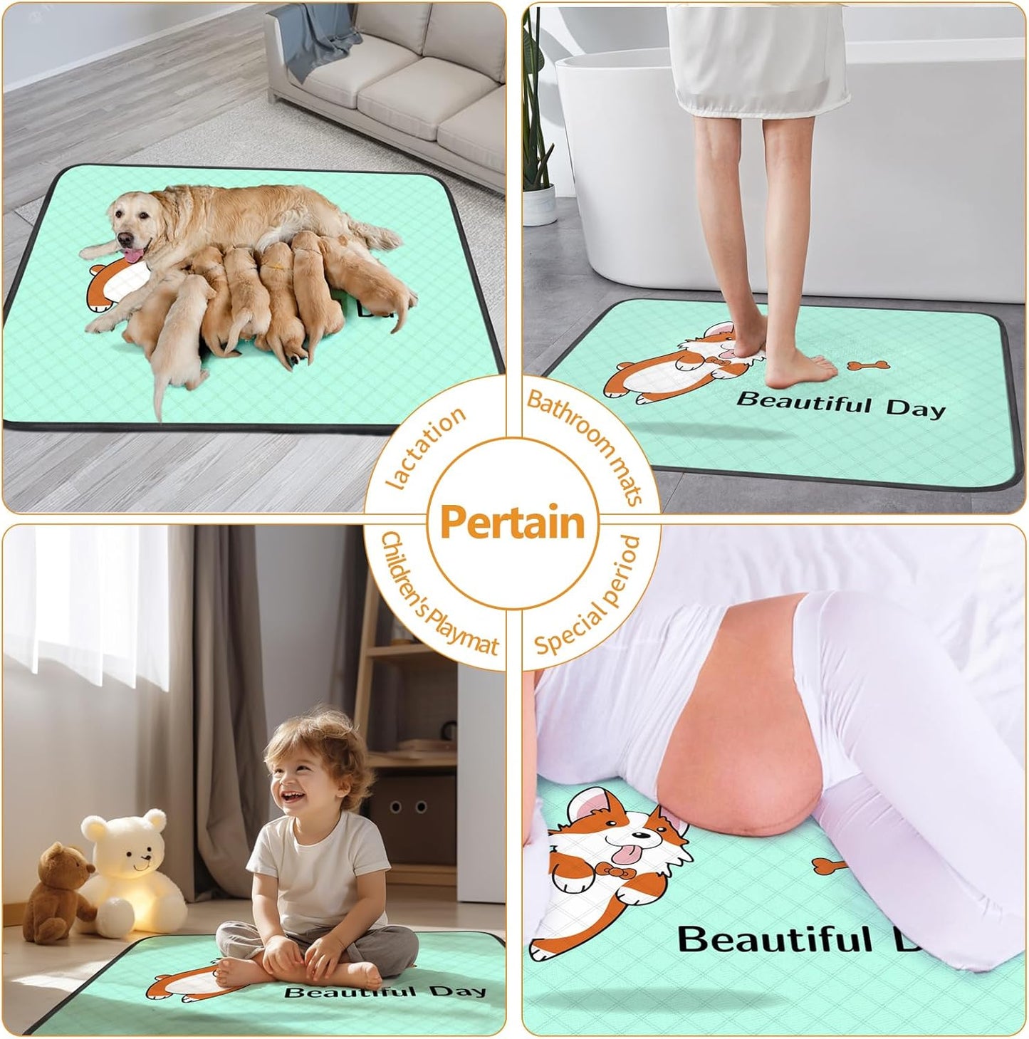 4-Pack Reusable Dog Pee Pads (35"x22") β Washable, Extra Absorbent & Leak-Proof with Non-Slip Base β Ideal for Crates, Playpens, Whelping Boxes & Potty Training β Blue
