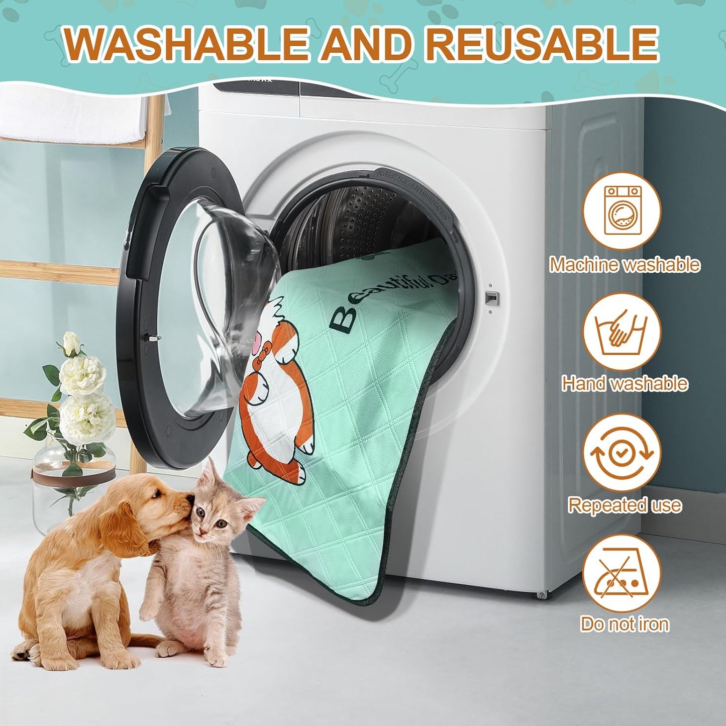 4-Pack Reusable Dog Pee Pads (35"x22") β Washable, Extra Absorbent & Leak-Proof with Non-Slip Base β Ideal for Crates, Playpens, Whelping Boxes & Potty Training β Blue