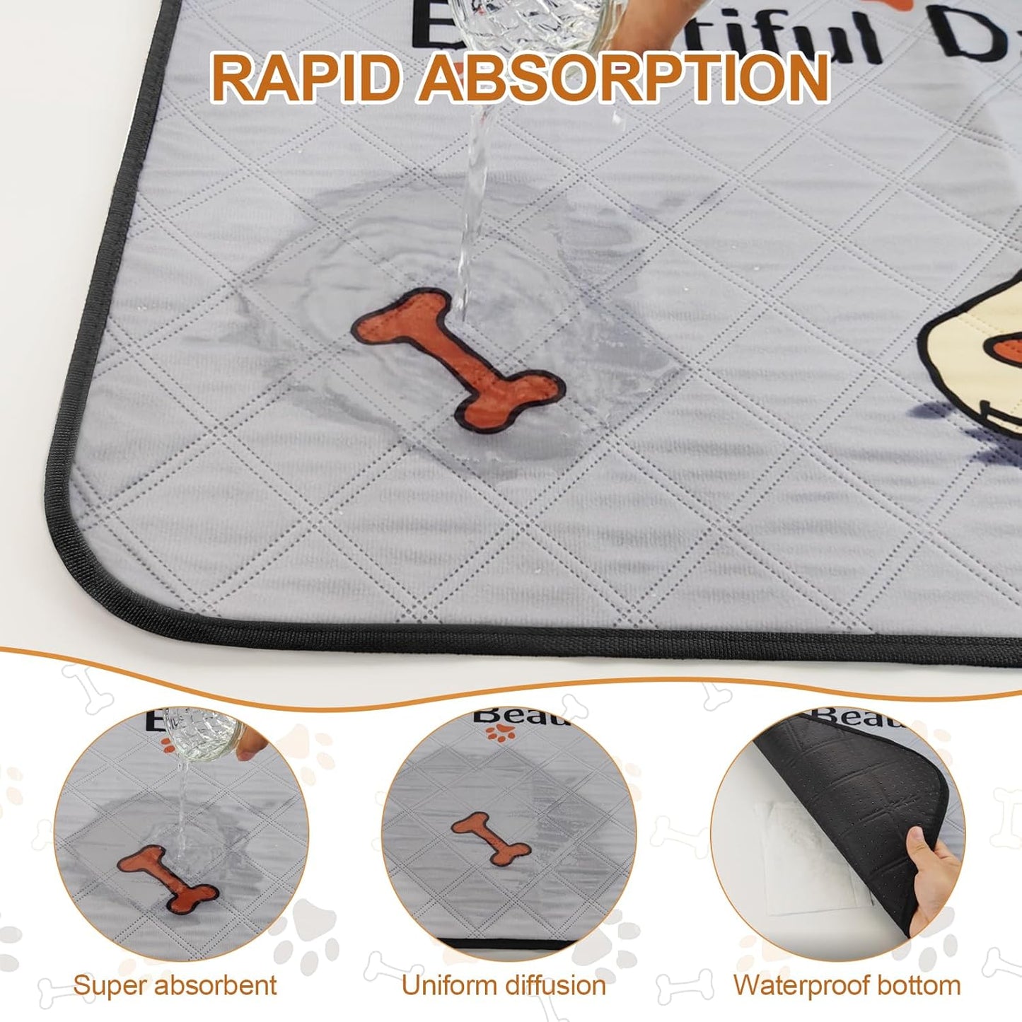 2-Pack Washable Dog Pee Pads – 47"x32" Reusable, Leak-Proof & Non-Slip Mats for Training & Crates – Grey