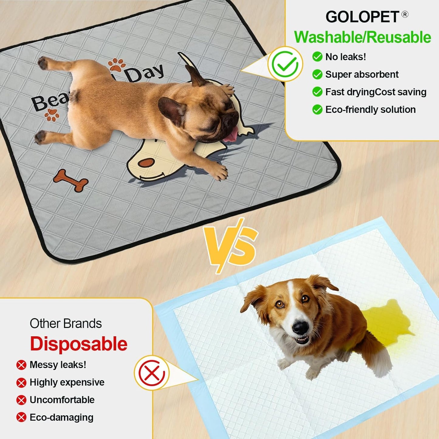 2-Pack Washable Dog Pee Pads – 47"x32" Reusable, Leak-Proof & Non-Slip Mats for Training & Crates – Grey