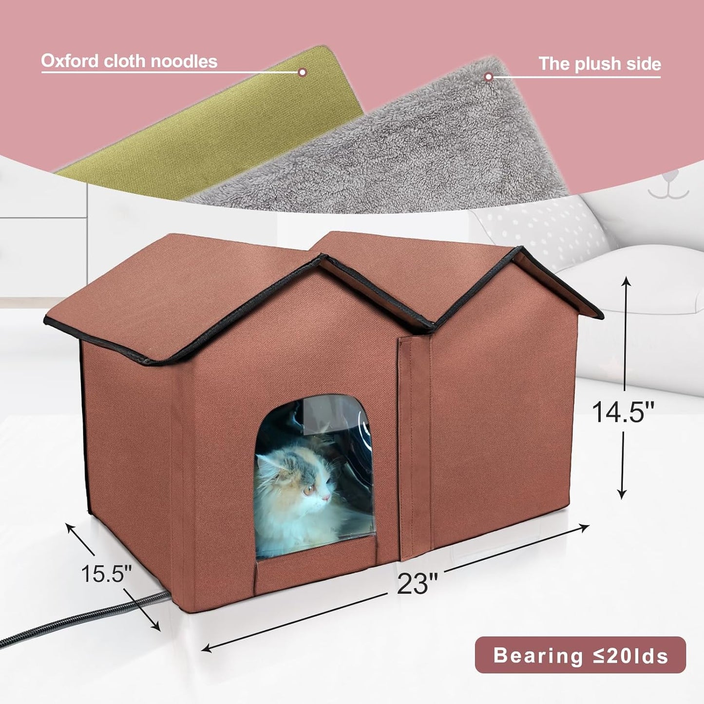 Large Heated Cat House – Insulated Indoor/Outdoor Shelter with Dual Doors & Removable Heating Pad