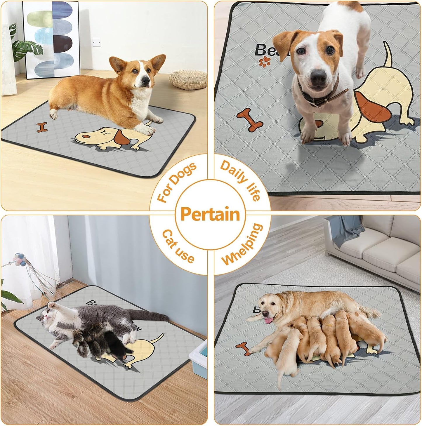 2-Pack Washable Dog Pee Pads – 47"x32" Reusable, Leak-Proof & Non-Slip Mats for Training & Crates – Grey