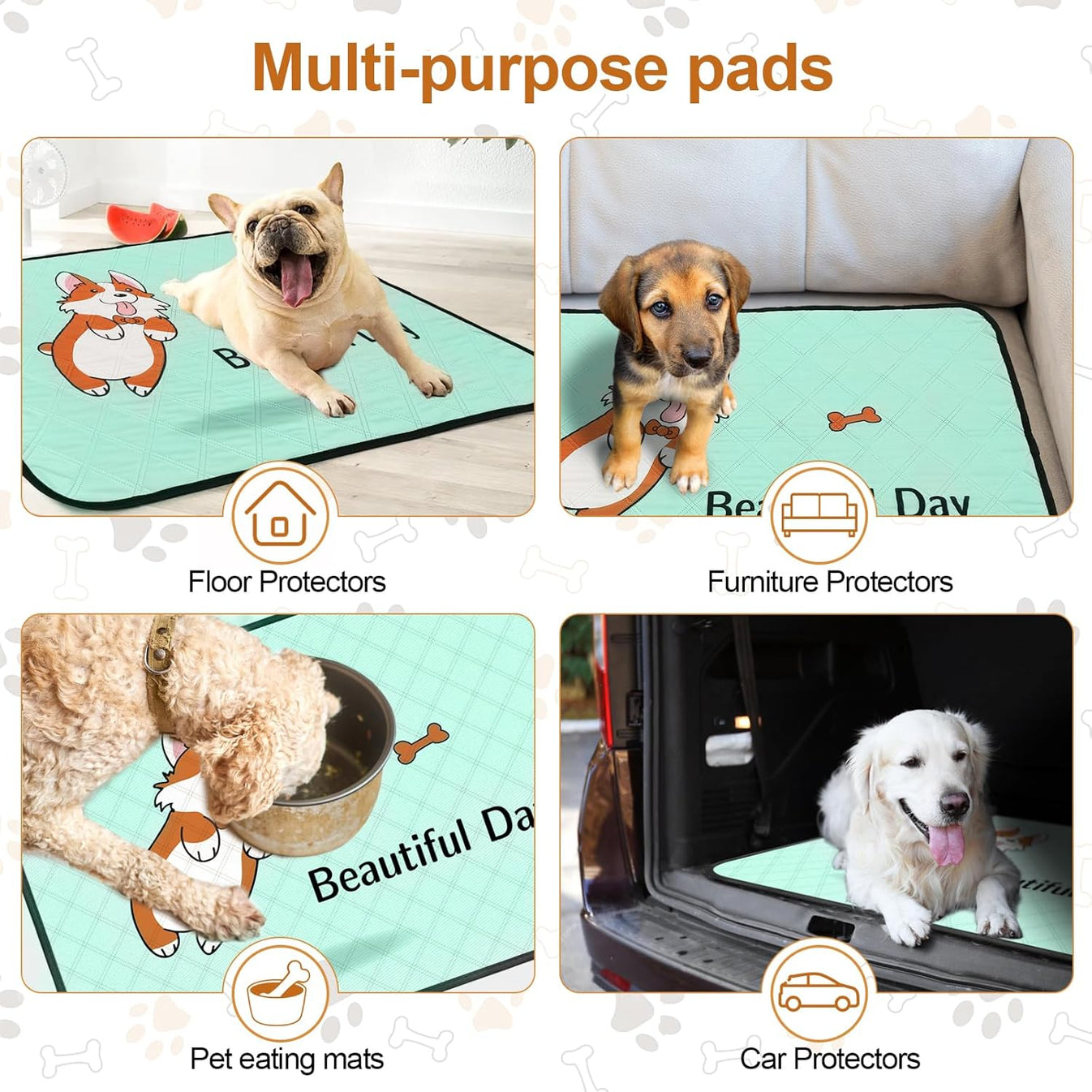 4-Pack Reusable Dog Pee Pads (35"x22") β Washable, Extra Absorbent & Leak-Proof with Non-Slip Base β Ideal for Crates, Playpens, Whelping Boxes & Potty Training β Blue