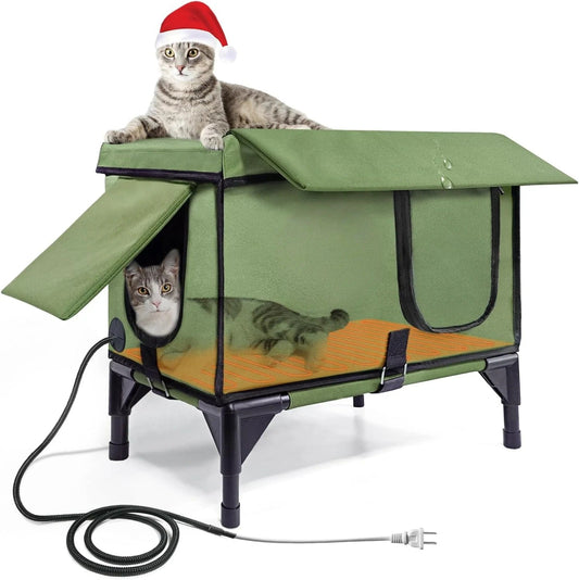 Waterproof Outdoor Heated Cat Shelter – Rainproof Winter House with Built-In Heater & Safety Escape Doors for Feral Cats