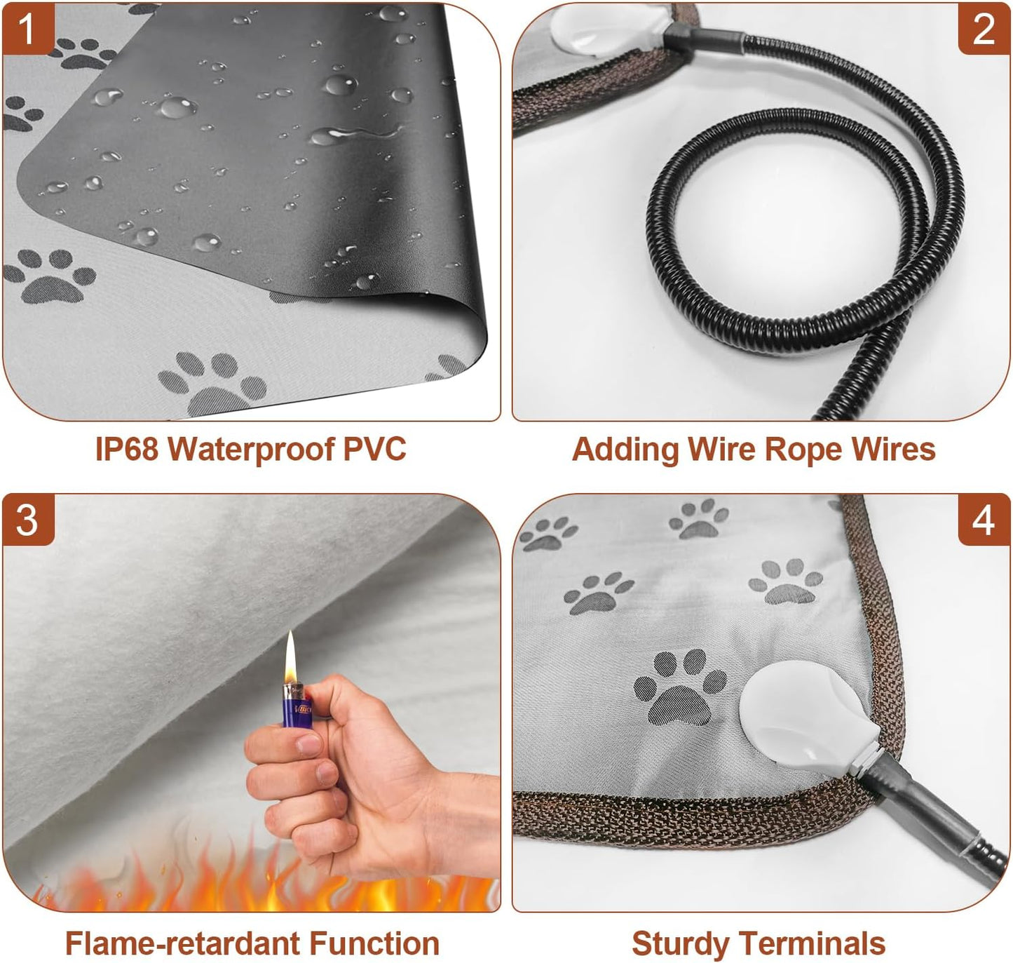 Waterproof Heated Dog Pad – 28"x18" Thermostat-Controlled Pet Bed with Non-Slip Wire Rope & Paw Print Design