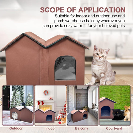 Large Heated Cat House – Insulated Indoor/Outdoor Shelter with Dual Doors & Removable Heating Pad