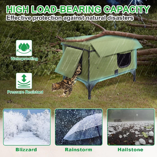 Medium Outdoor Heated Cat Shelter – Waterproof Winter House with Built-In Heater, Rainproof Eaves & Safety Escape Doors